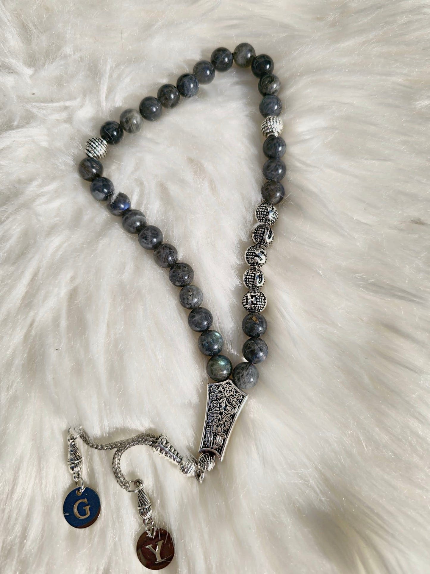 Personalisierbare Tasbih mit Namen und Naturstein Perlen - Ideal als Geschenk
