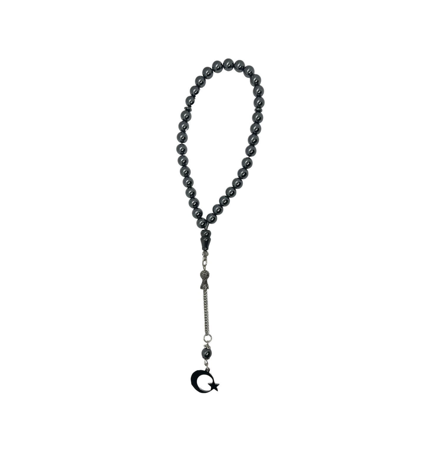 Black Pearl Tasbih mit Türkei Halbmond Symbol