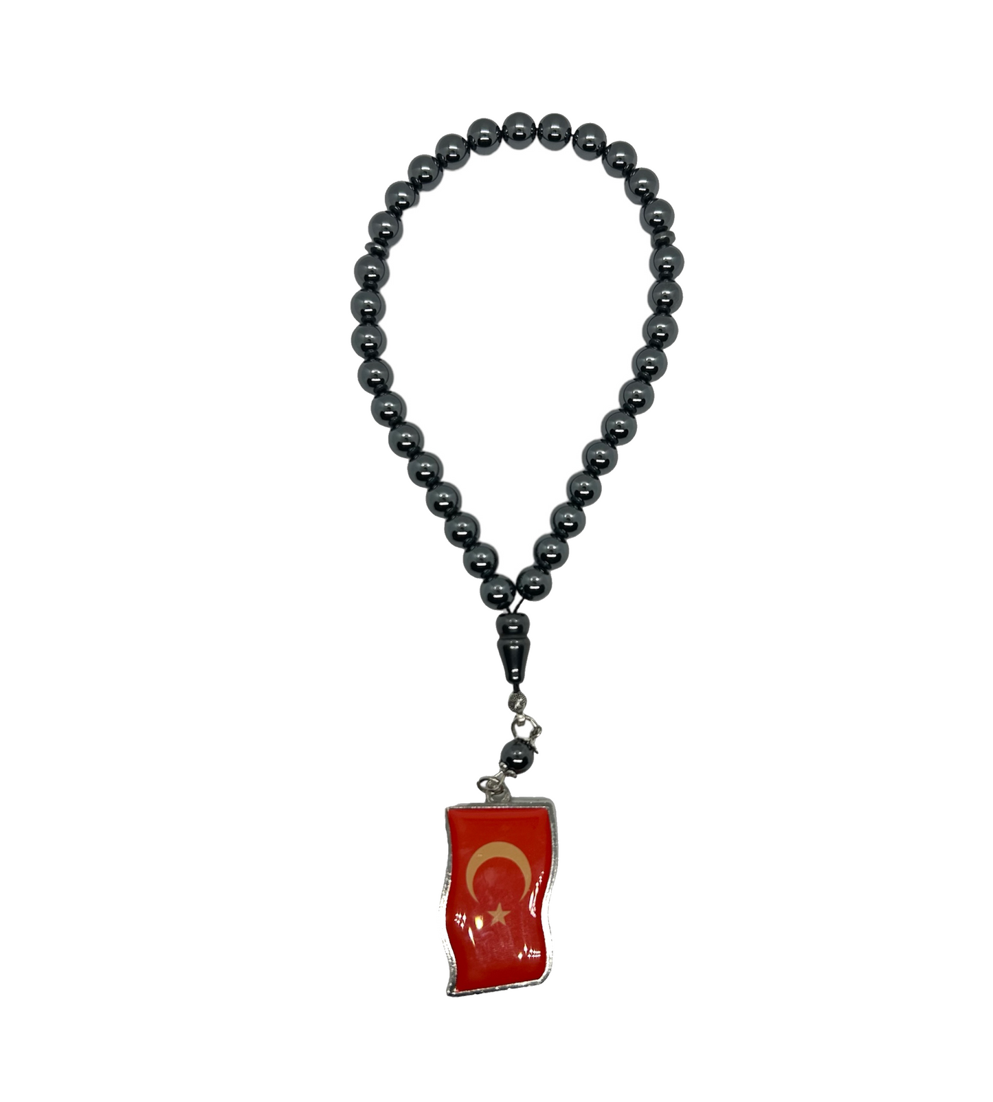 Black Beads Tasbih with Turkish Flag