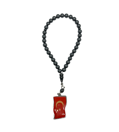 Black Beads Tasbih with Turkish Flag